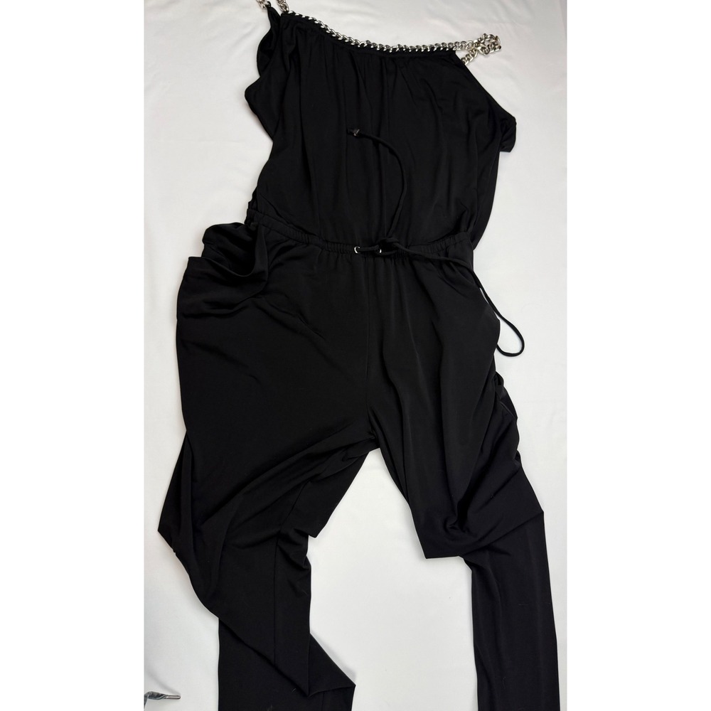 Michael Kors Black Chain Strap Jumpsuit Womens Large Matte Jersey Halter Neck